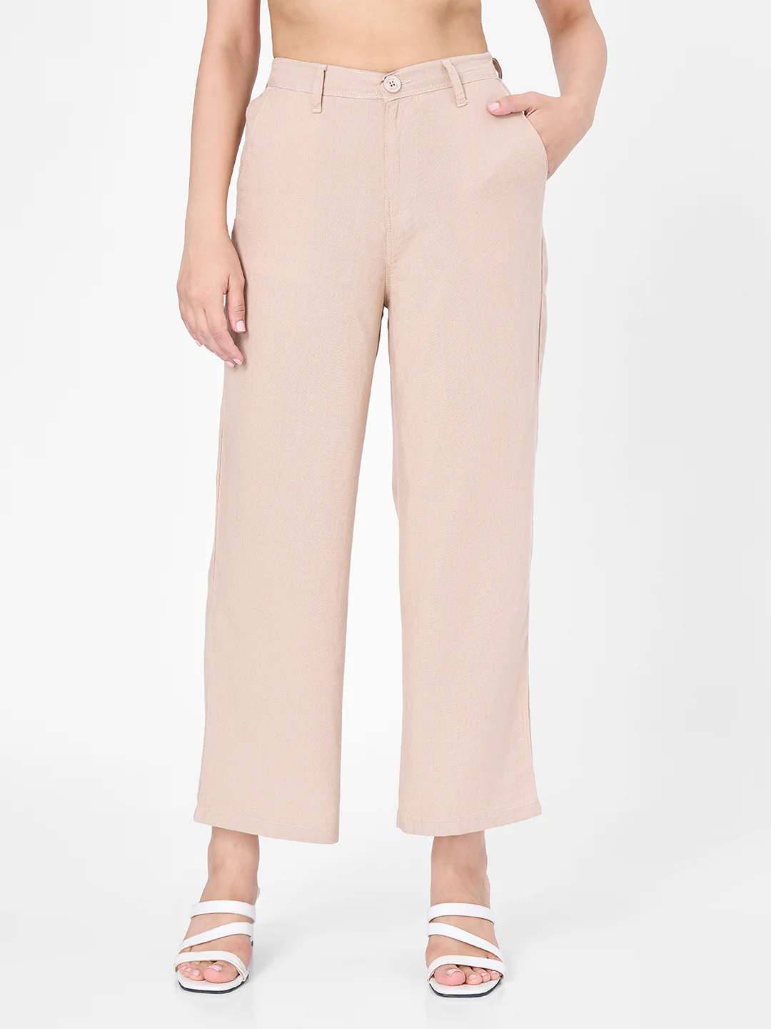 Women Oatmilk Crop Wide Leg Trousers - Image 2