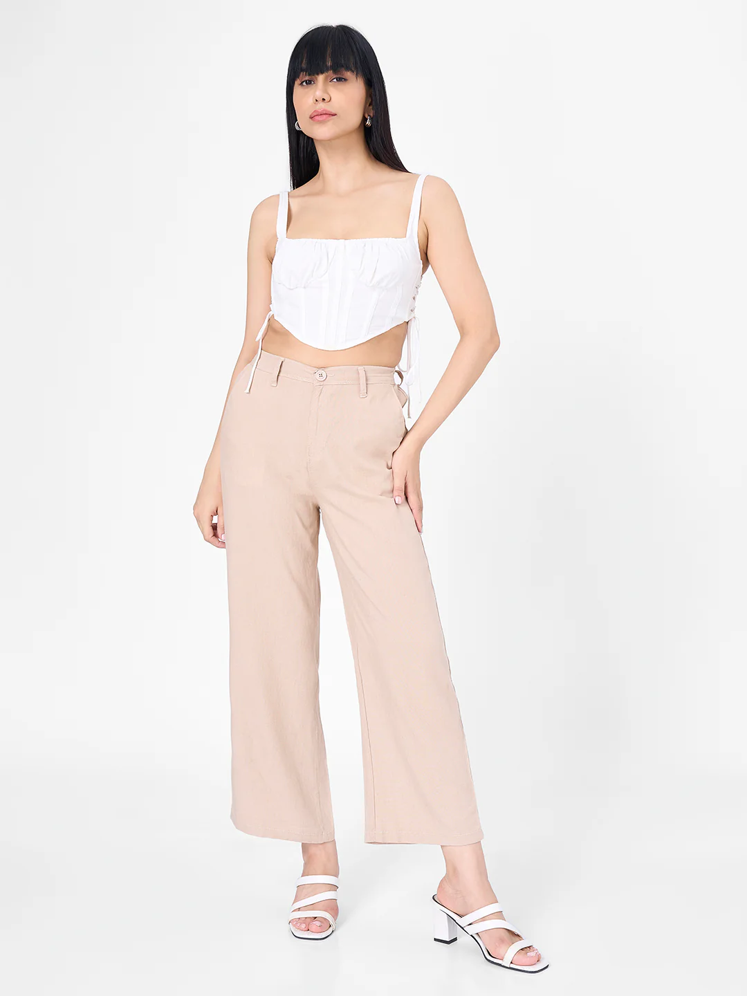 Women Oatmilk Crop Wide Leg Trousers - Image 4