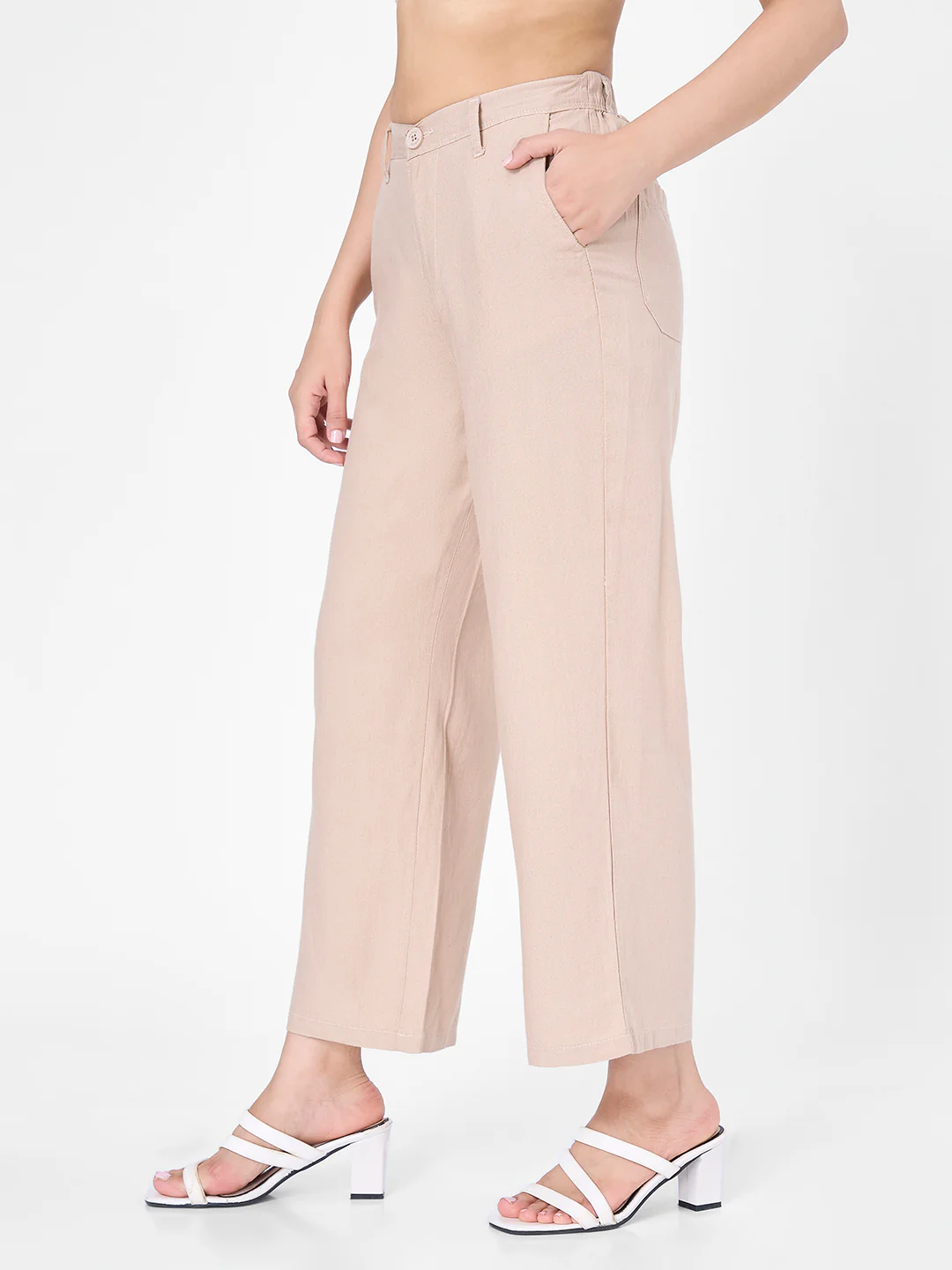 Women Oatmilk Crop Wide Leg Trousers - Image 8