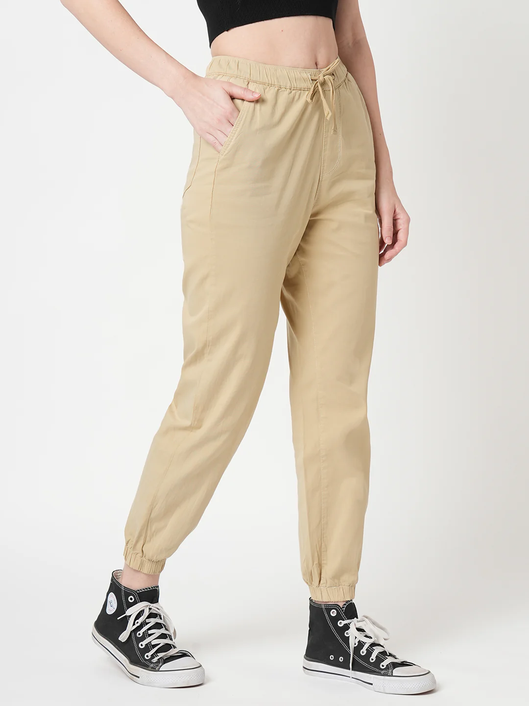Women Oatmilk High-Rise Denim Jogger - Image 5