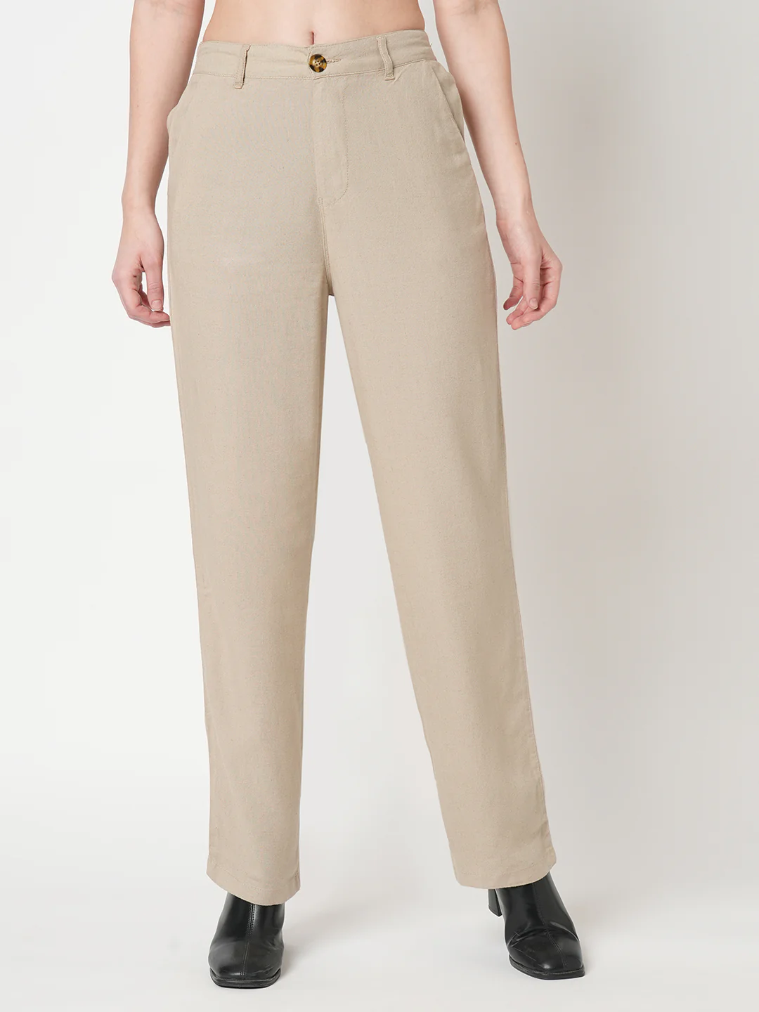 Women Oatmilk High-Rise Loose Straight Korean Pants - Image 2