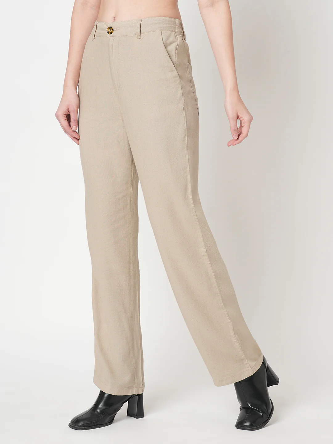 Women Oatmilk High-Rise Loose Straight Korean Pants - Image 5