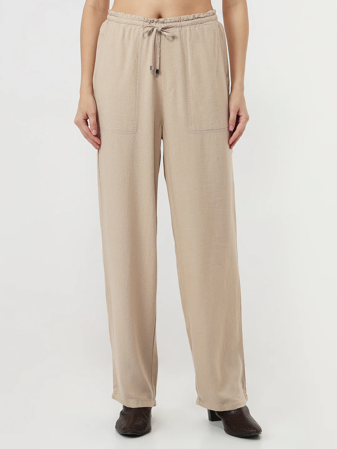 Women Oatmilk High-Rise Paper Bag Pants - Image 2