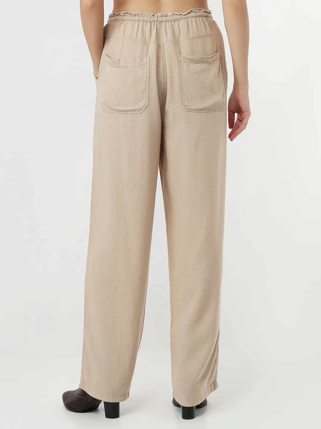 Women Oatmilk High-Rise Paper Bag Pants - Image 3