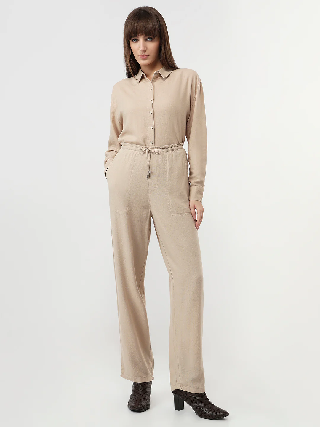 Women Oatmilk High-Rise Paper Bag Pants - Image 4