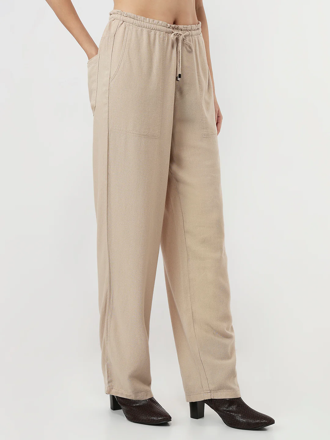Women Oatmilk High-Rise Paper Bag Pants - Image 6