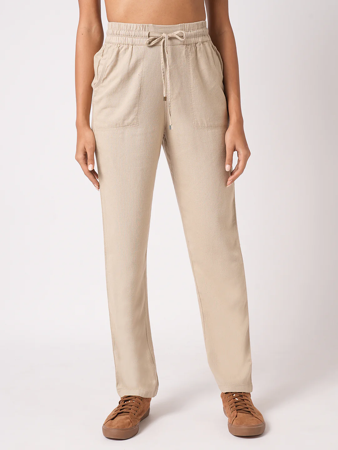 Women Oatmilk High-Rise Paper Bag Pants - Image 2