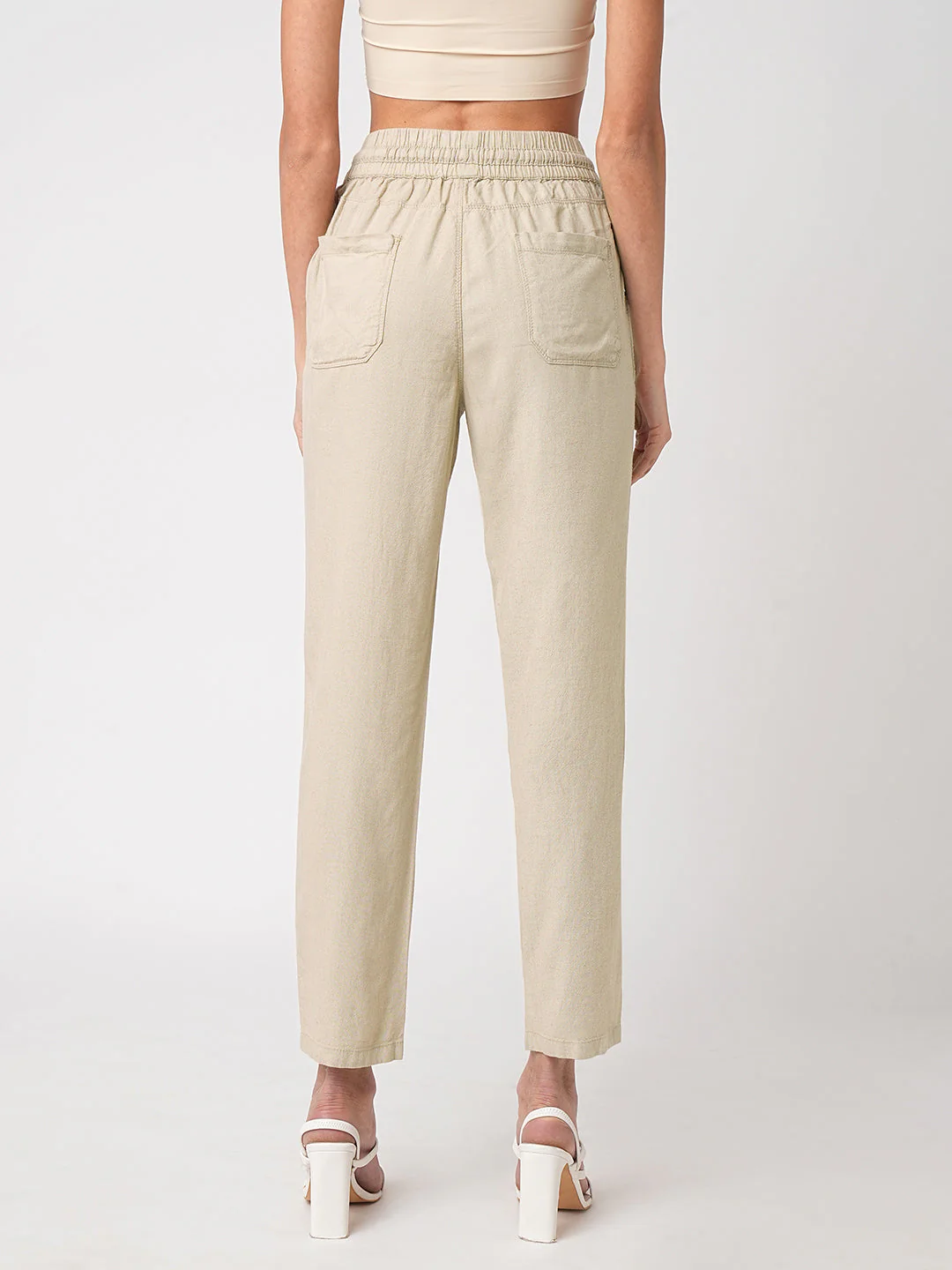 Women Oatmilk High-Rise Paper Bag Pants - Image 3