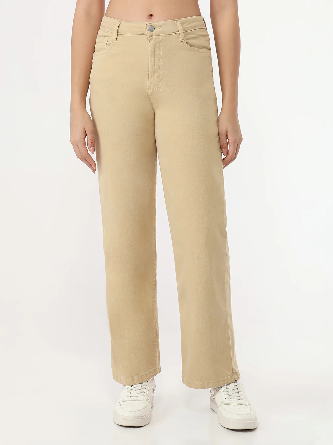 Women Oatmilk High-Rise Straight Fit Jeans - Image 2