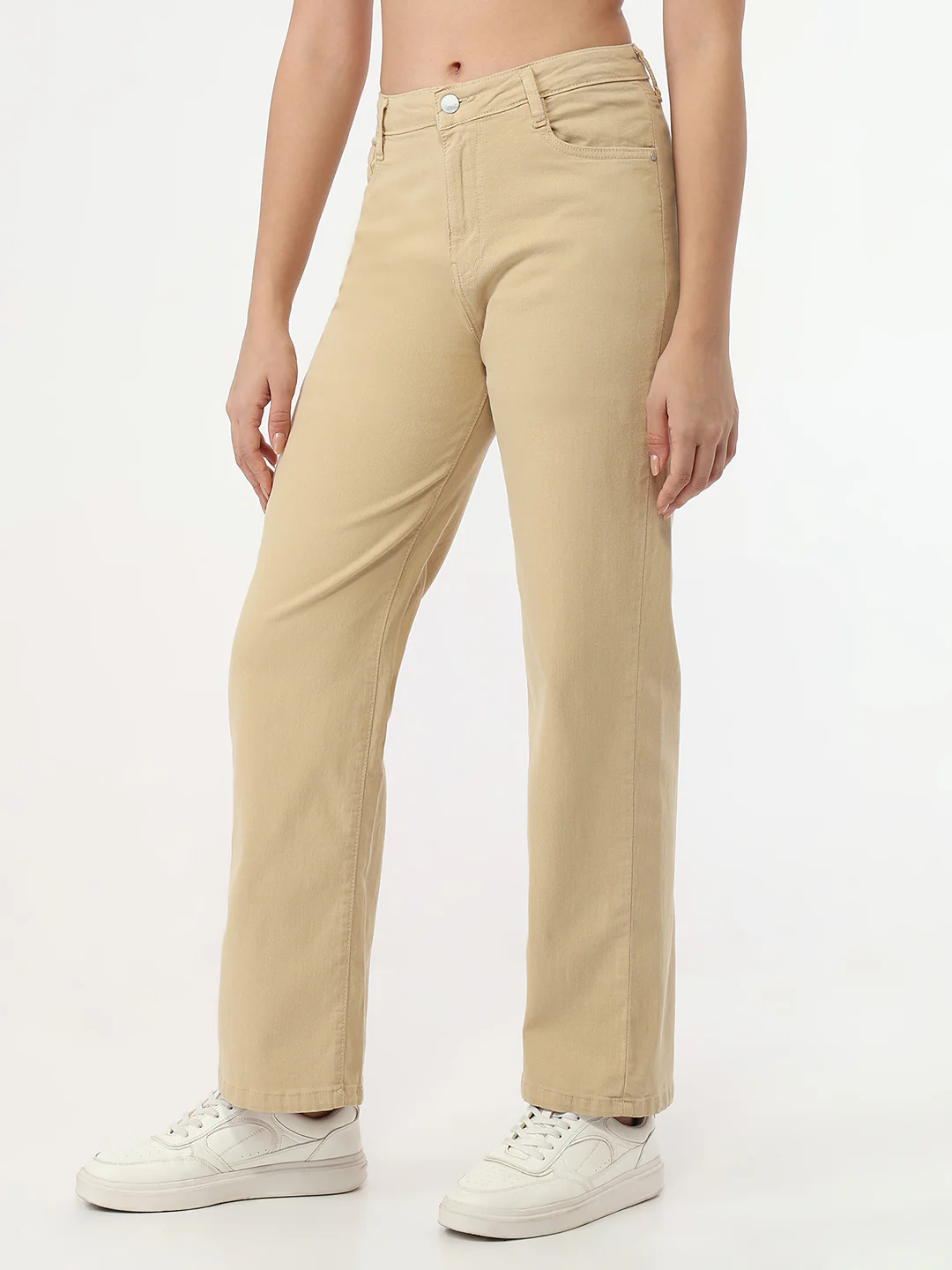 Women Oatmilk High-Rise Straight Fit Jeans - Image 7