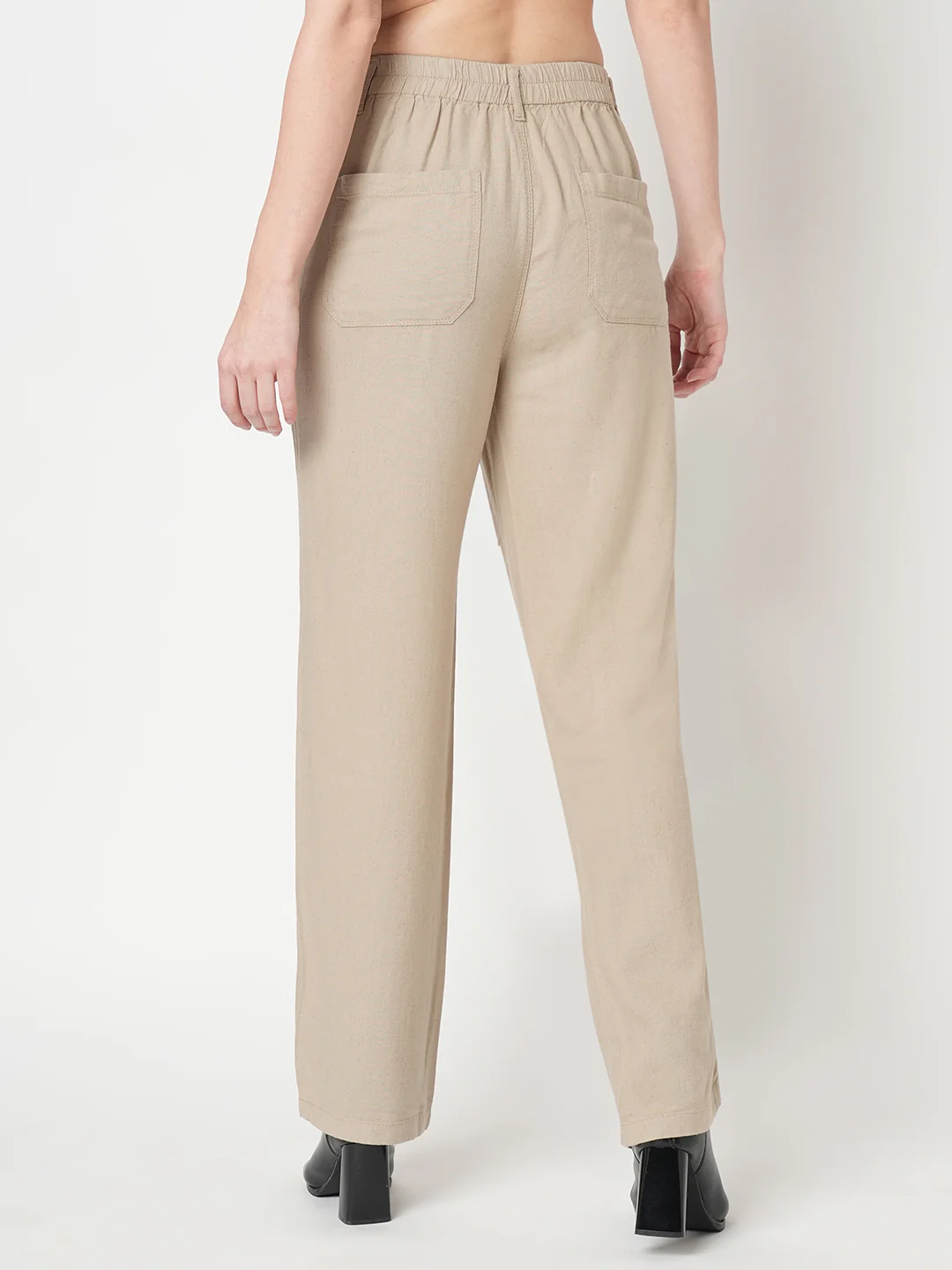 Women Oatmilk High-Rise Straight Fit Korean Pants - Image 3