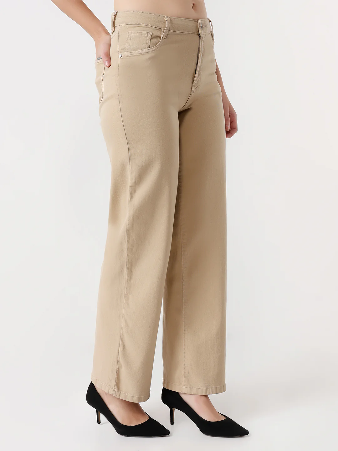 Women Oatmilk High-Rise Wide Leg Jeans - Image 5