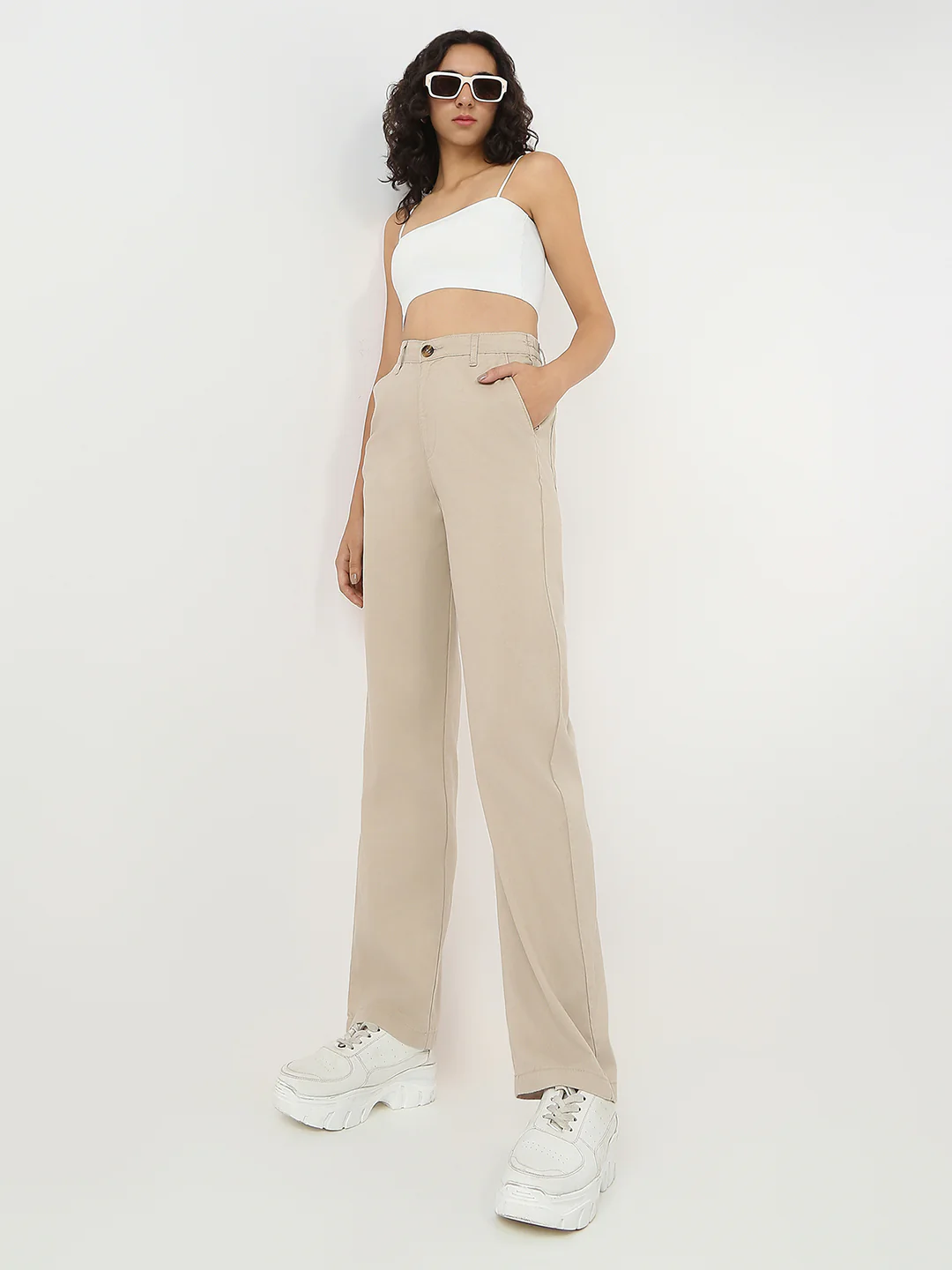 Women Oatmilk Loose Straight Fit Korean Pants