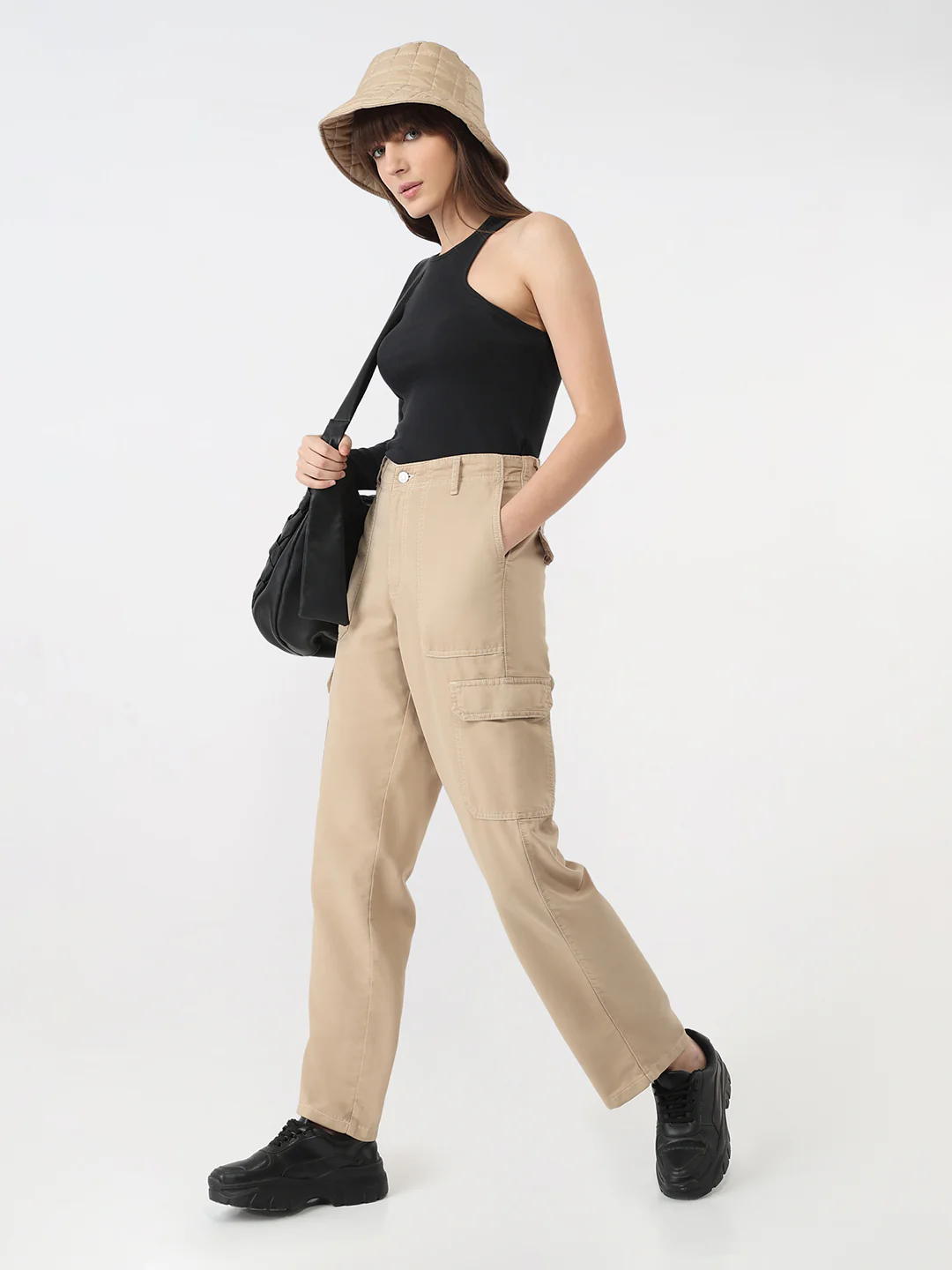 Women Oatmilk Mid-Rise Skinny Cargo