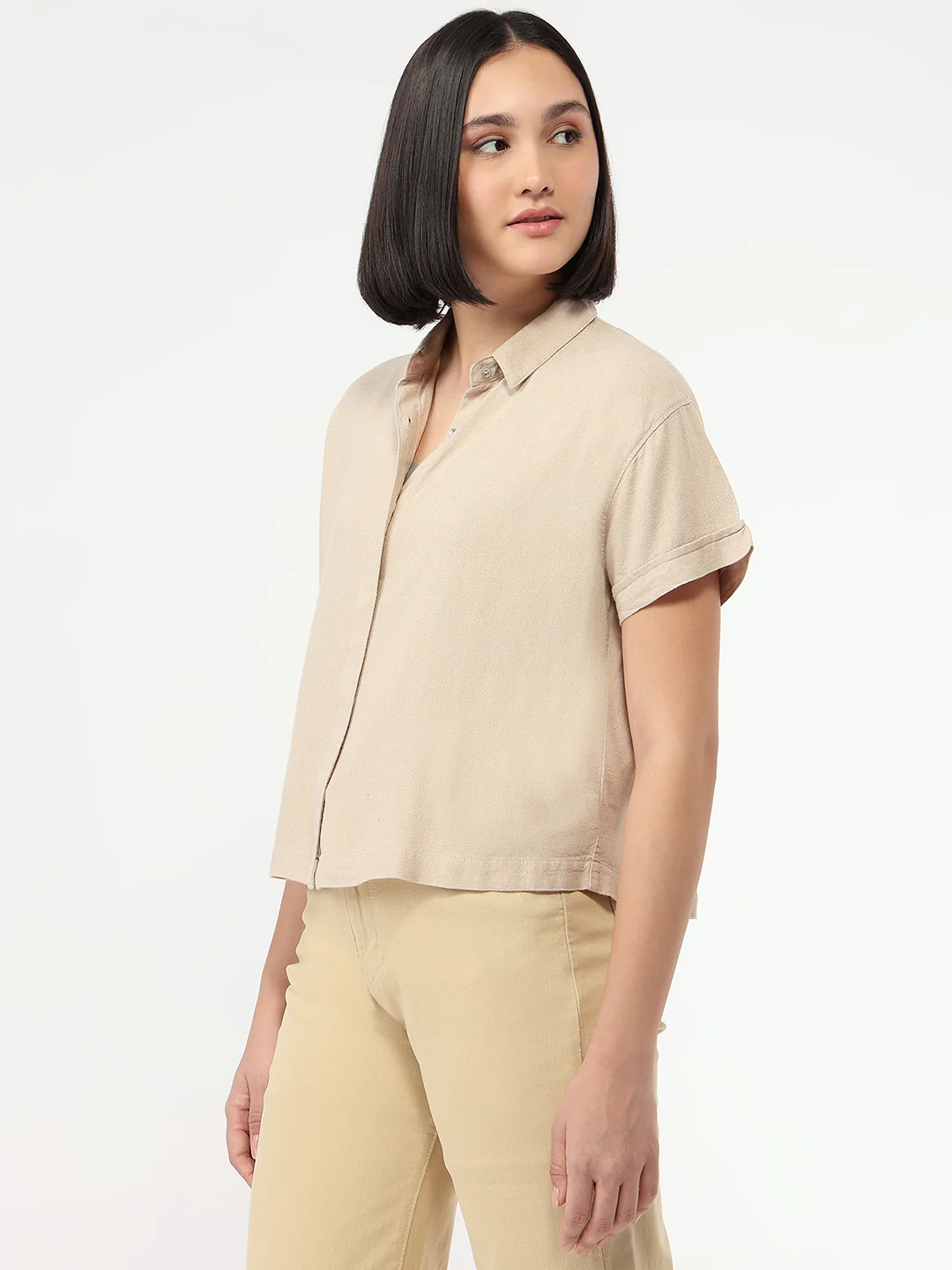 Women Oatmilk Slim Fit Crop Shirt - Image 4