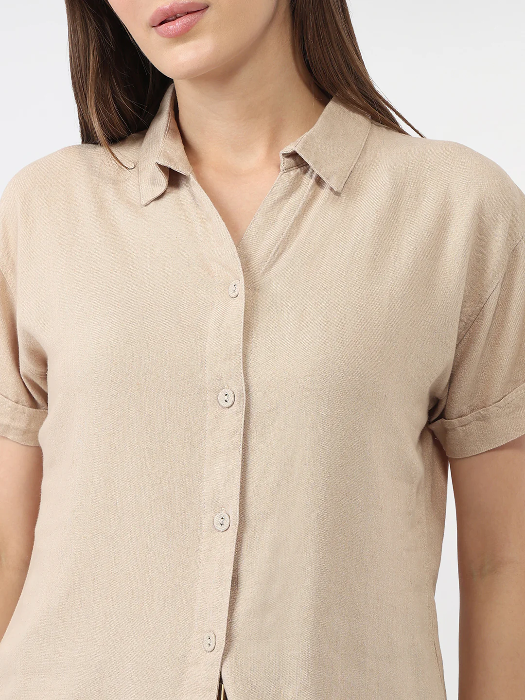 Women Oatmilk Slim Fit Crop Shirt - Image 6