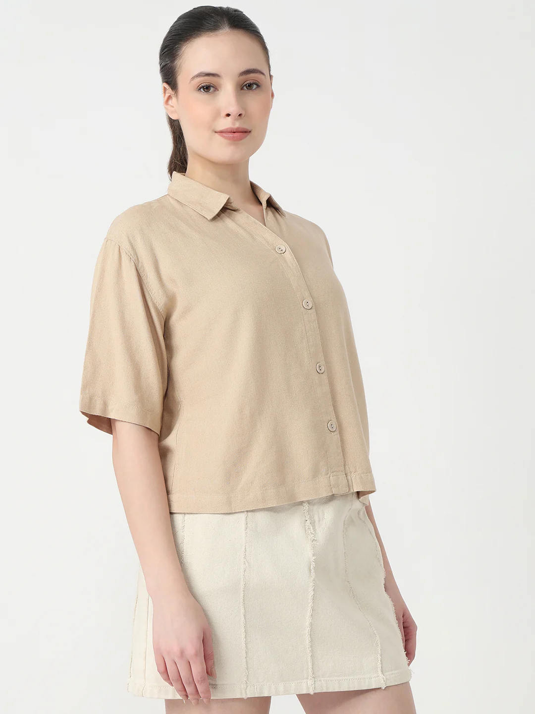 Women Oatmilk Slim Fit Crop Shirt - Image 5