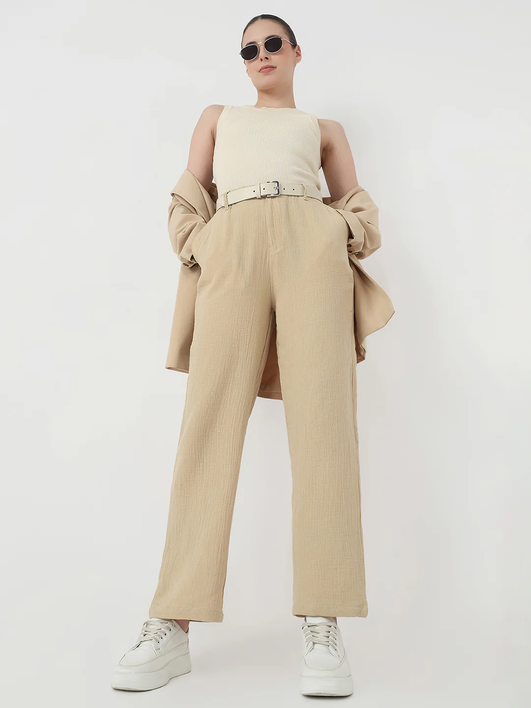 Women Oatmilk Straight Korean Pants