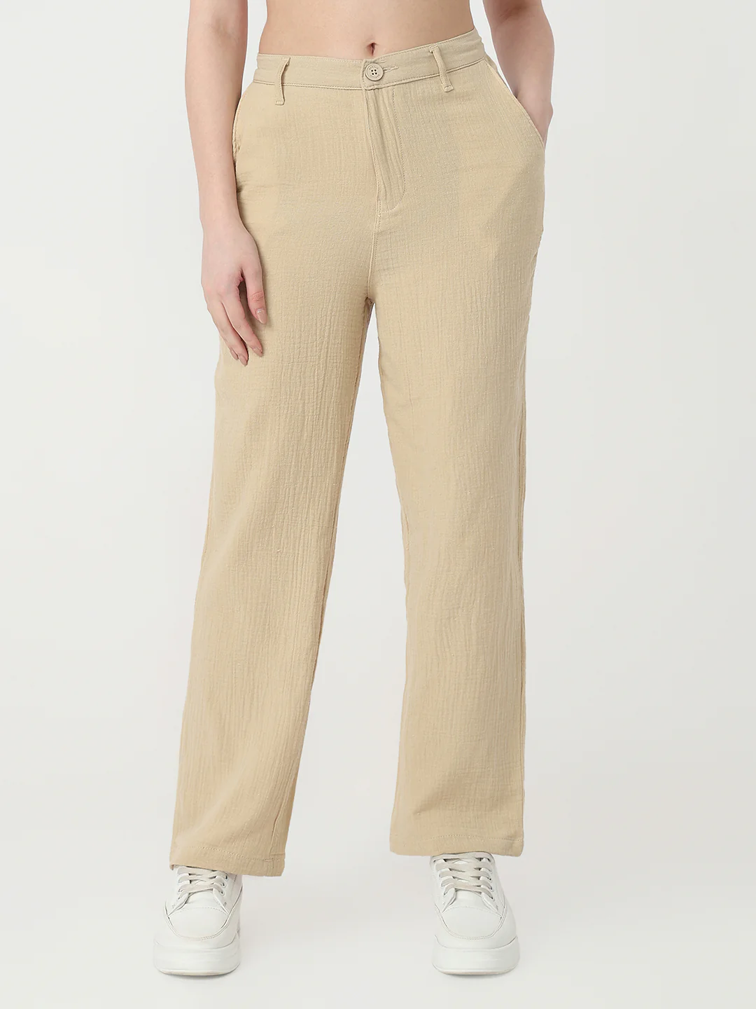 Women Oatmilk Straight Korean Pants - Image 2