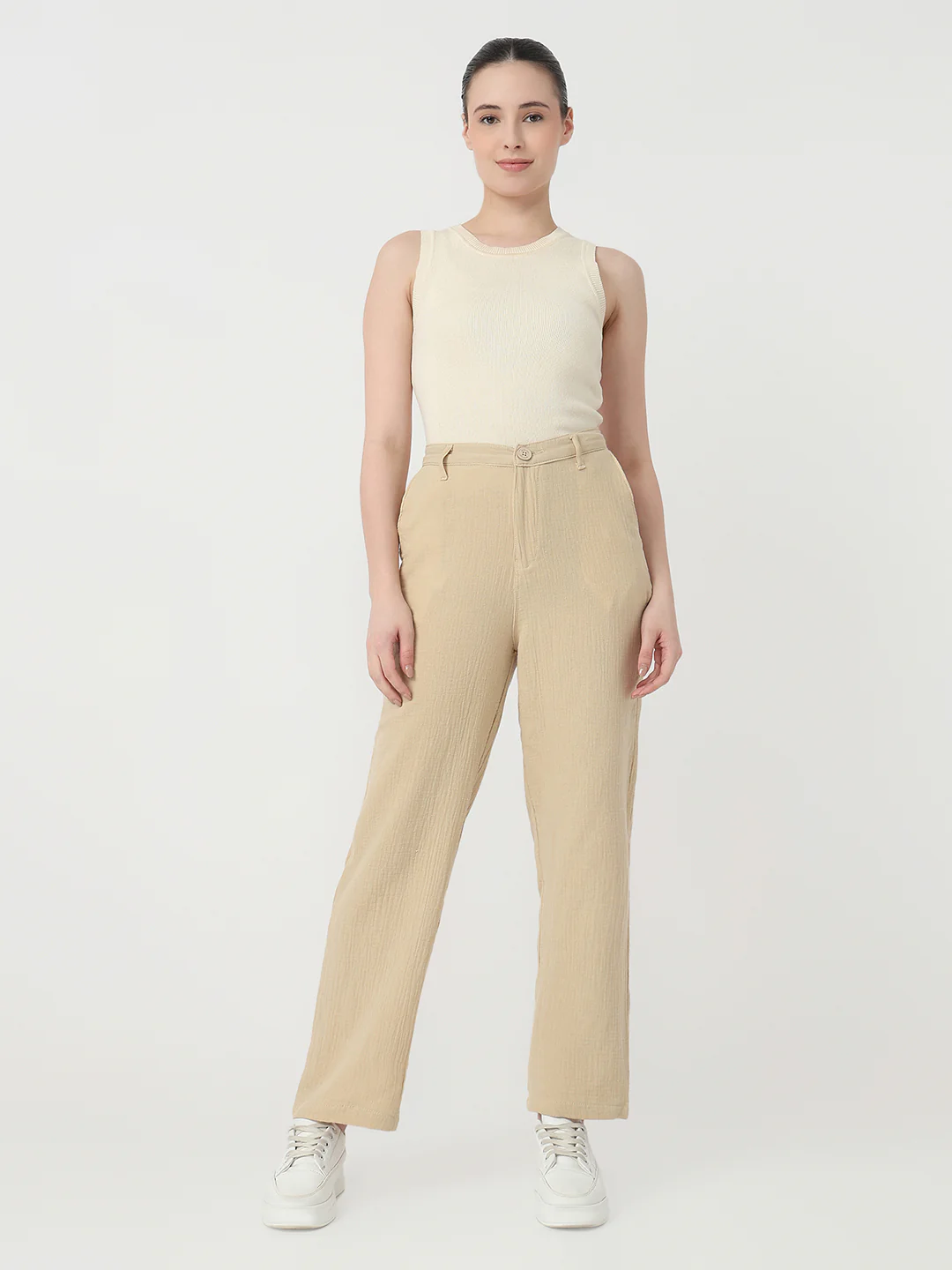 Women Oatmilk Straight Korean Pants - Image 4