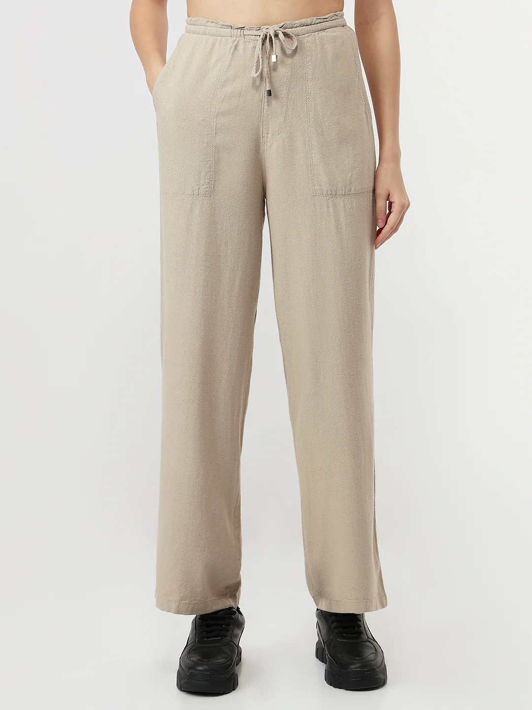 Women Oatmilk Wide Leg Paper Bag - Image 2