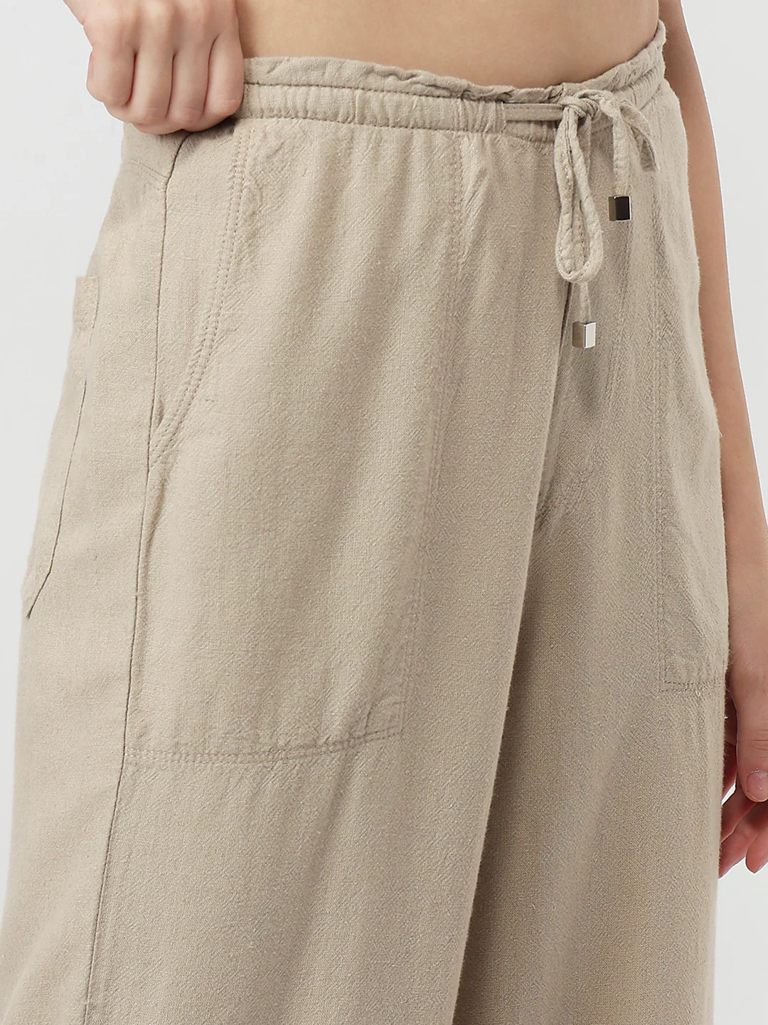 Women Oatmilk Wide Leg Paper Bag - Image 5