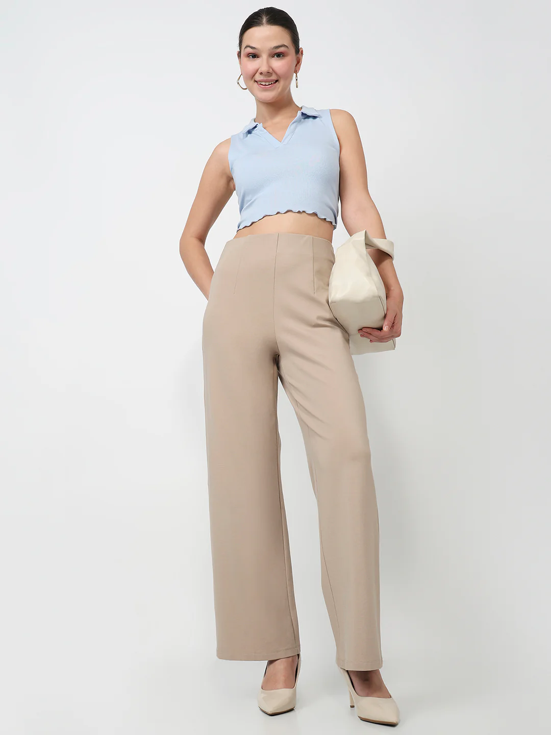 Women Oatmilk Wide Leg Treggings