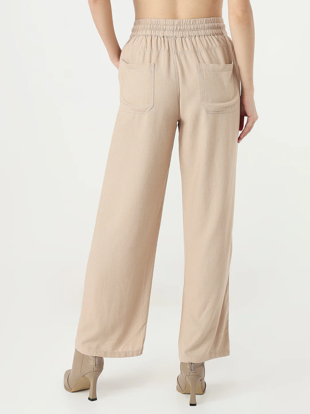 Women Oatmilk Wide Leg Trousers - Image 3