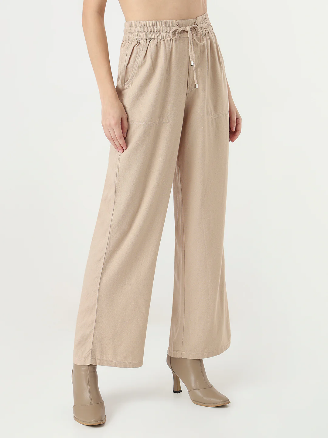 Women Oatmilk Wide Leg Trousers - Image 5