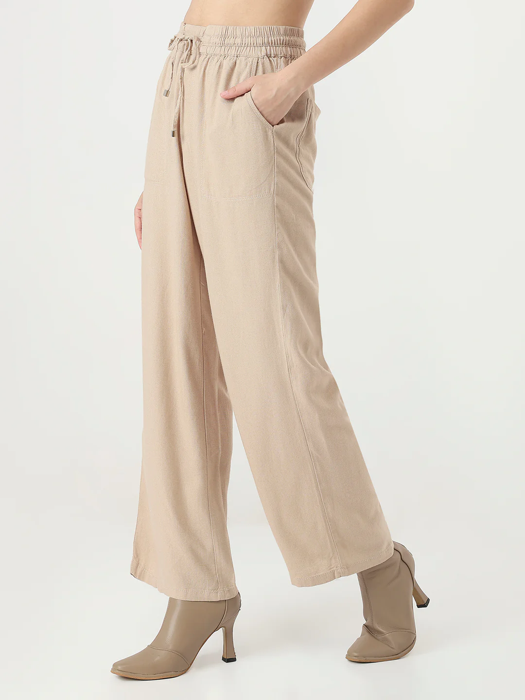 Women Oatmilk Wide Leg Trousers - Image 7