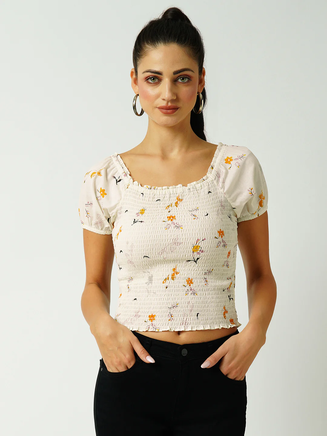 Women Off White Crop Top - Image 2
