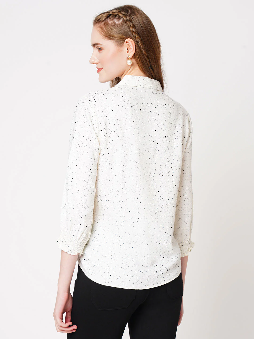 Women Off White Dots Printed Shirt - Image 3