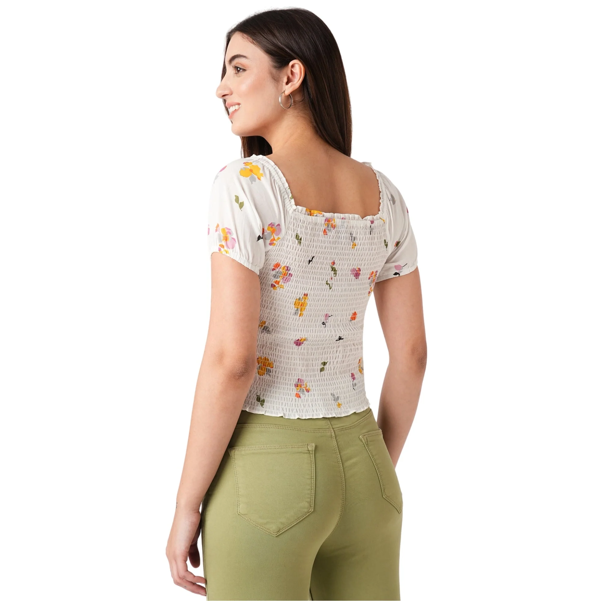 Women Off White Floral Printed Top - Image 3