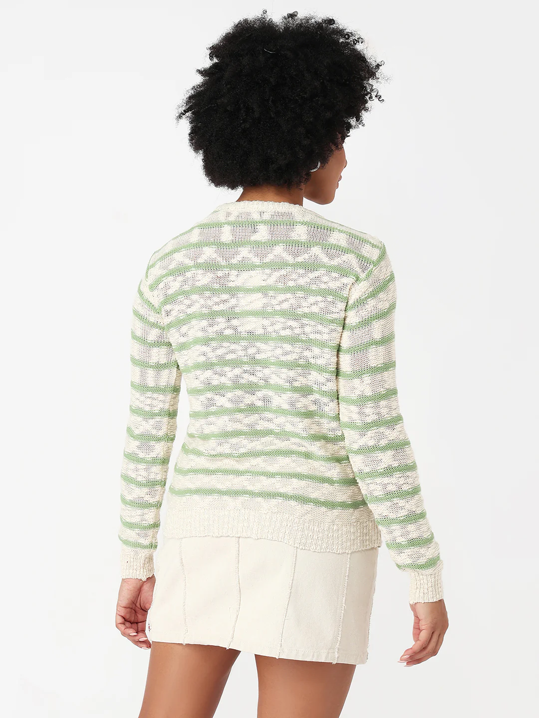 Women Off White/Green Slim Fit Sweater - Image 3