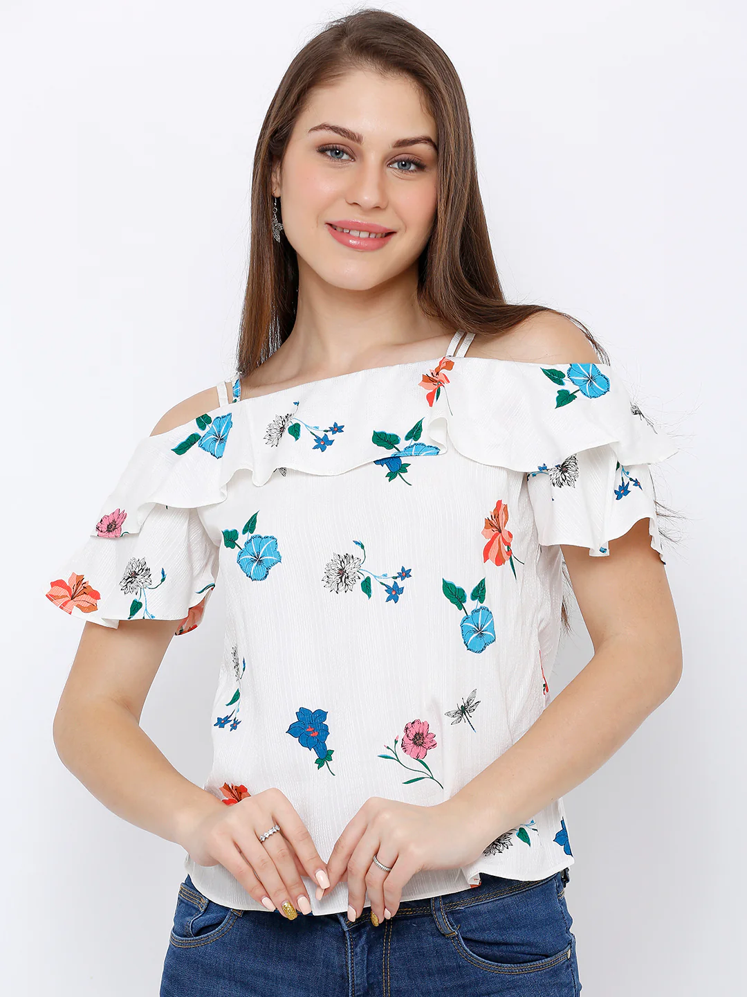 Women Off White Off Shoulder Top - Image 2