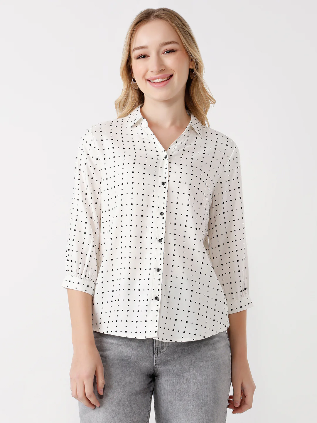 Women Off White Print Shirt - Image 2