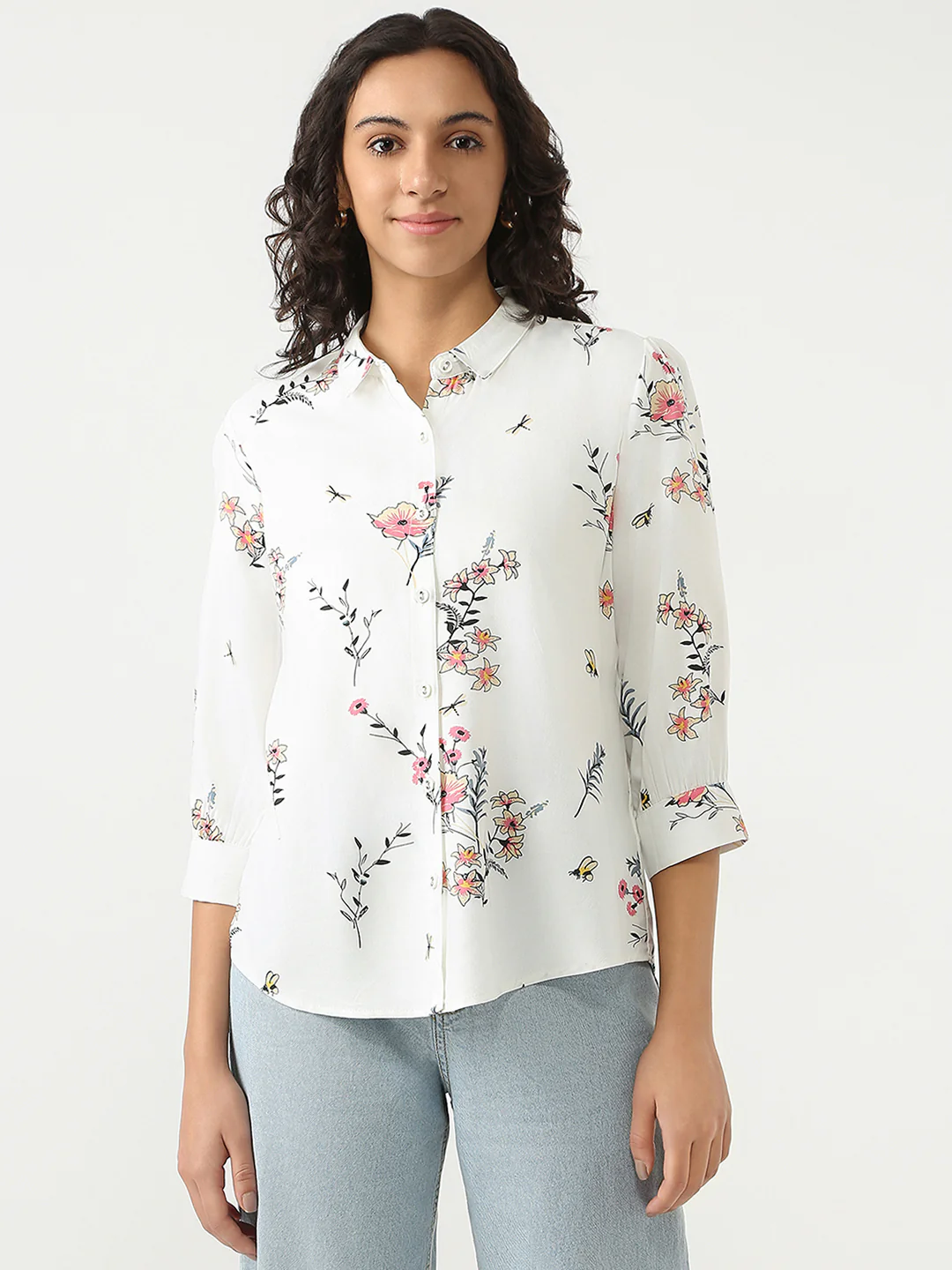 Women Off White Printed Shirt - Image 2