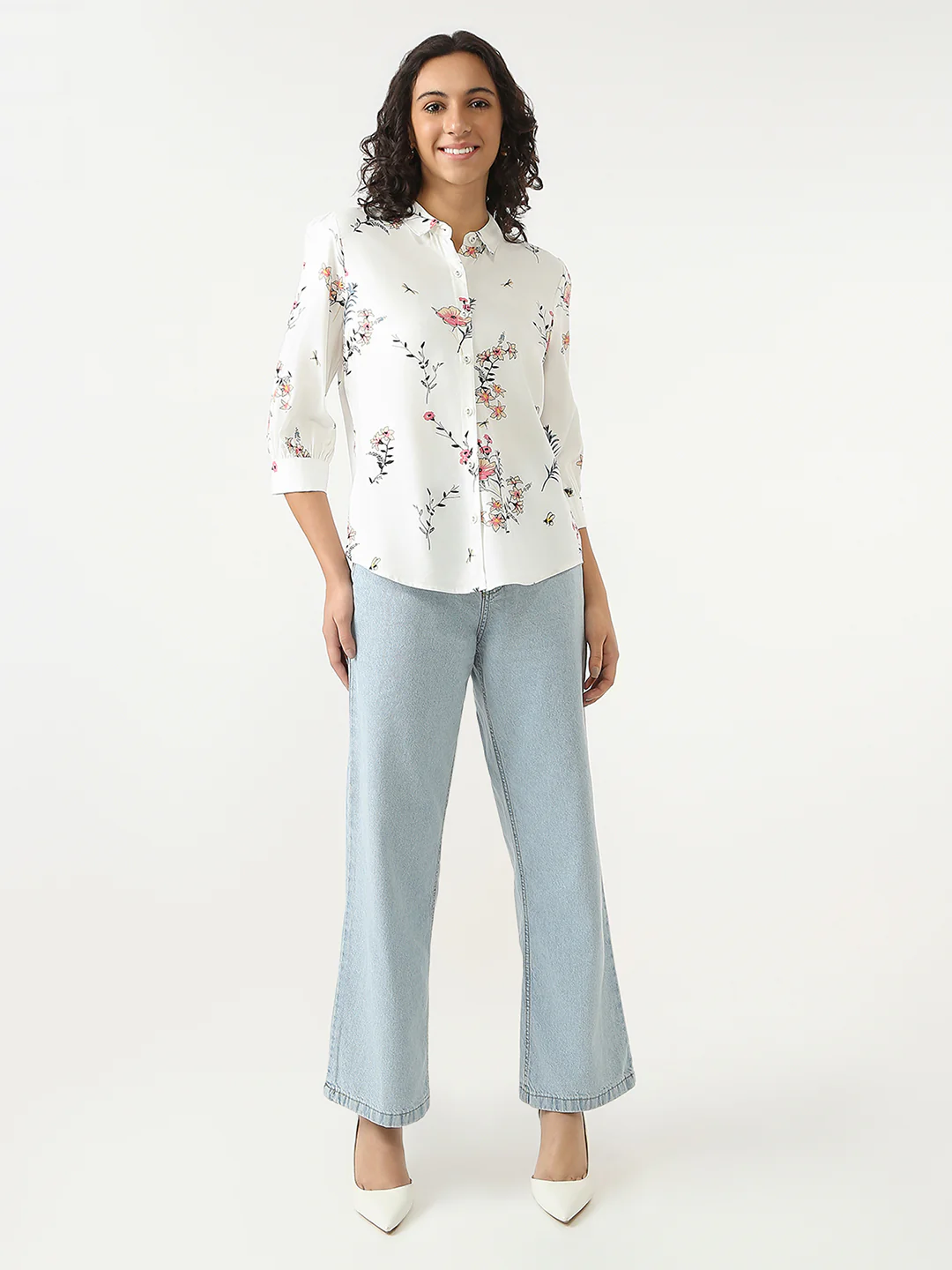 Women Off White Printed Shirt - Image 4