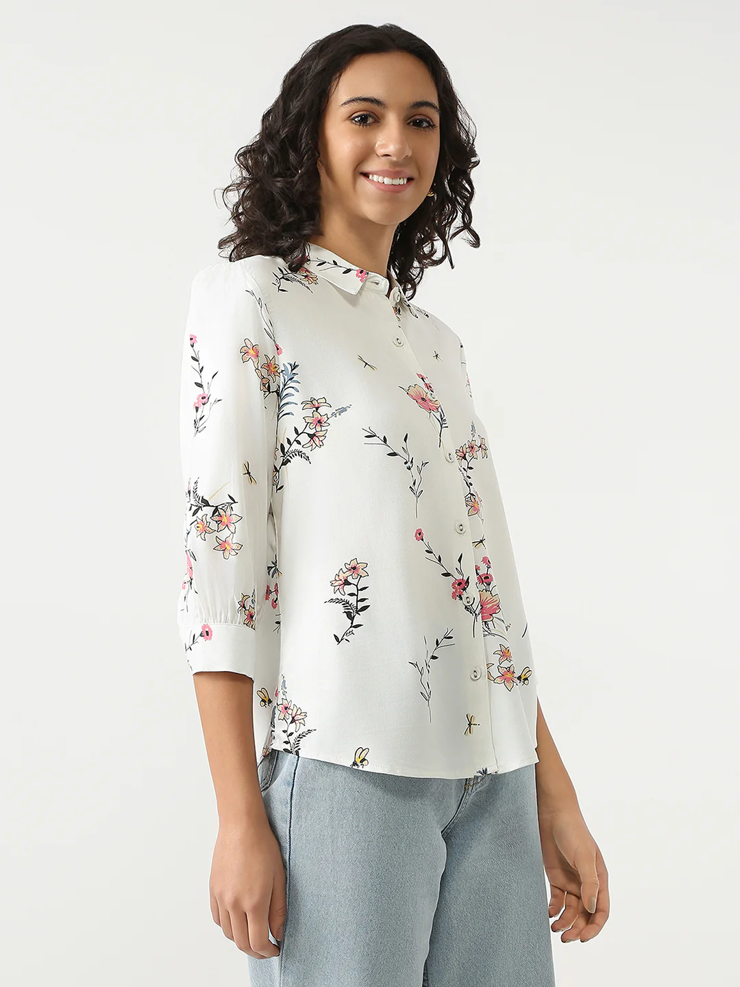 Women Off White Printed Shirt - Image 5