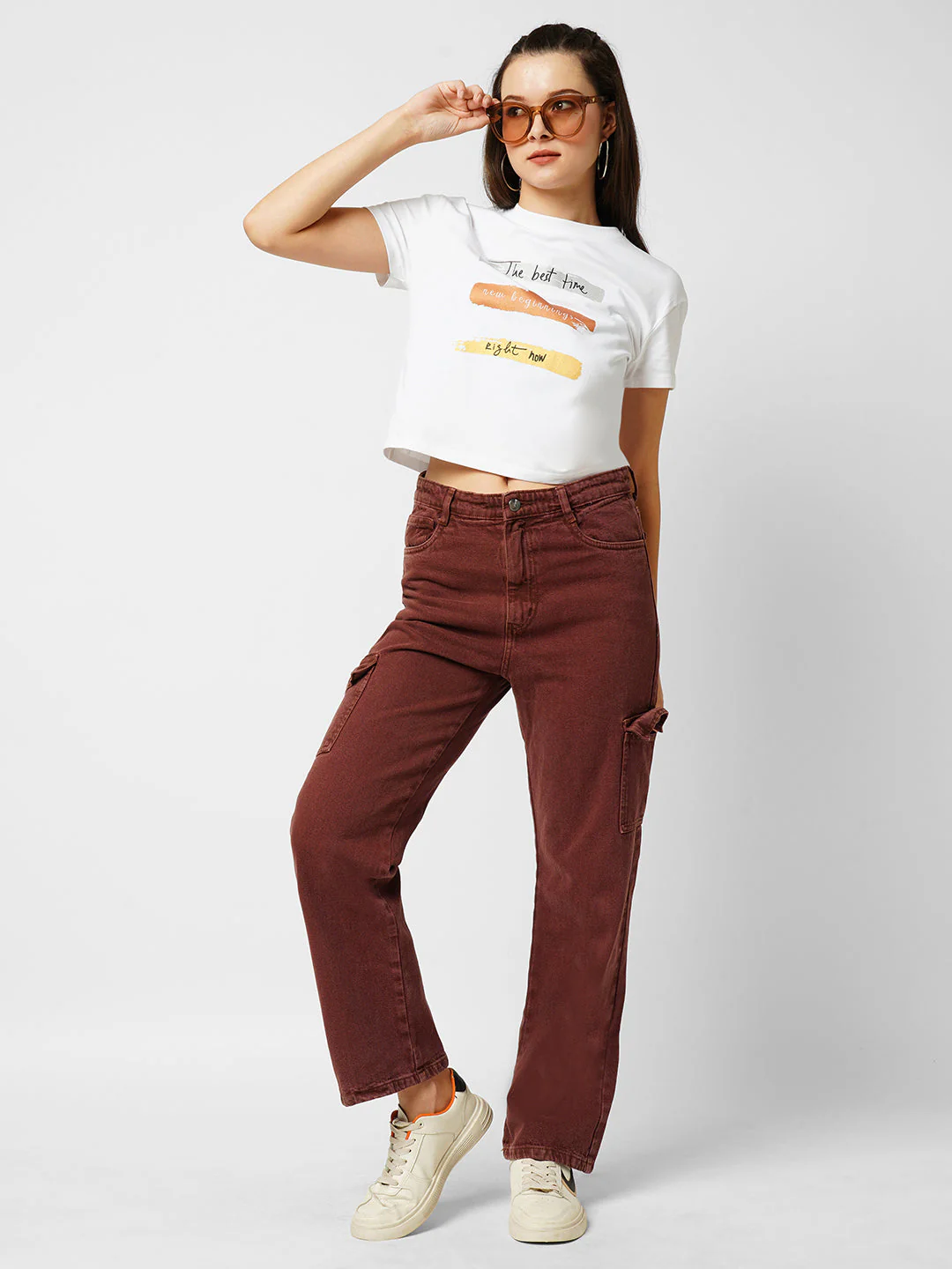 Women Off White Printed Slim T-Shirt - Image 2