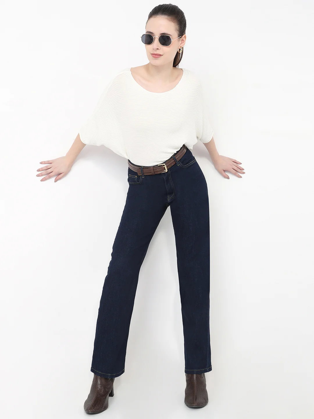 Women Off White Slim Batsleeve Top