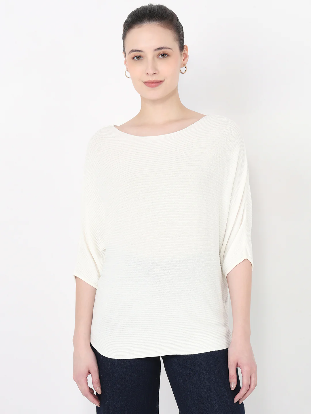 Women Off White Slim Batsleeve Top - Image 2