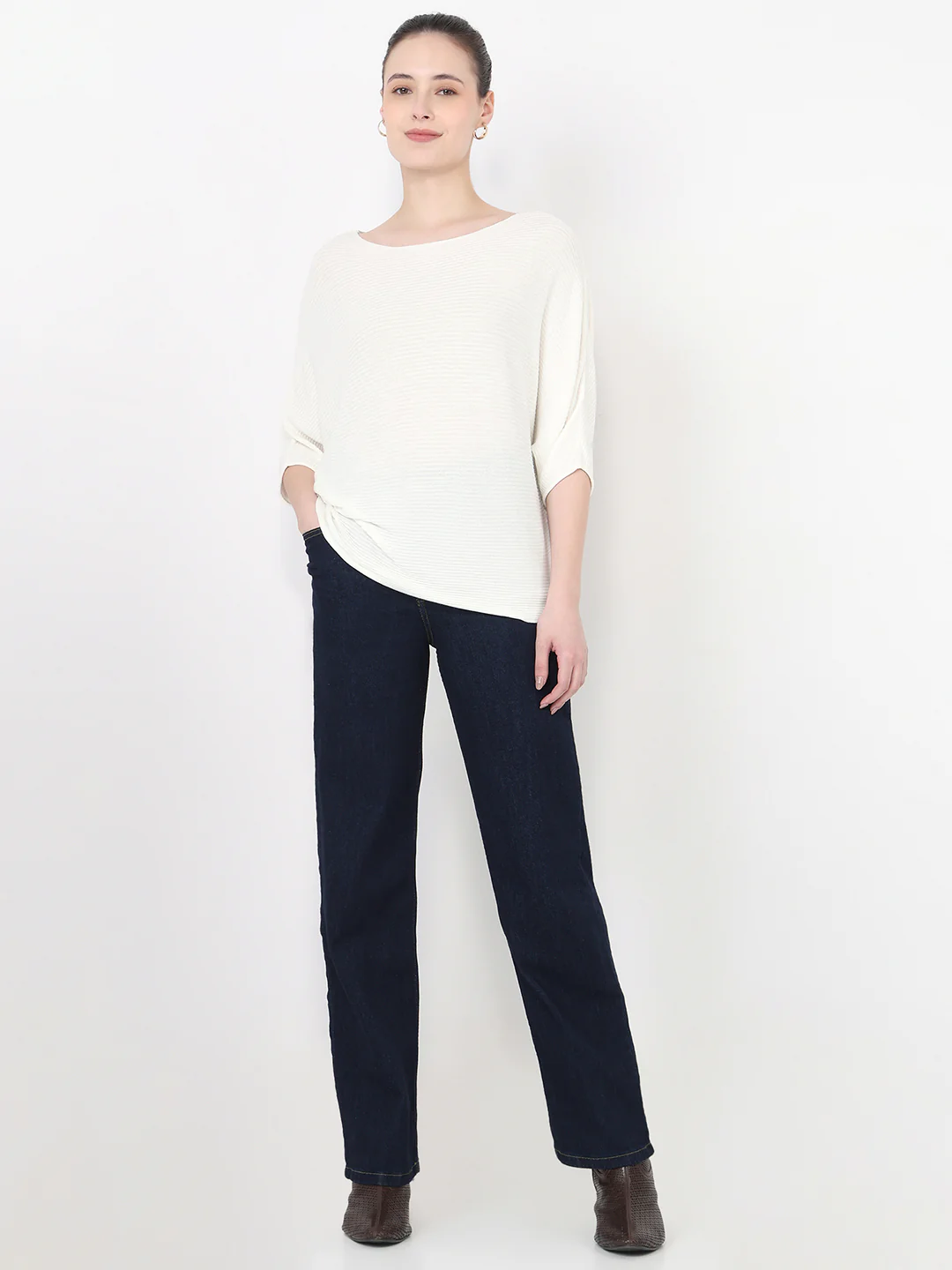 Women Off White Slim Batsleeve Top - Image 4