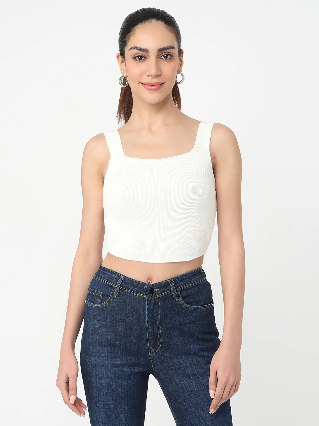 Women Off White Slim Cami Top - Image 2