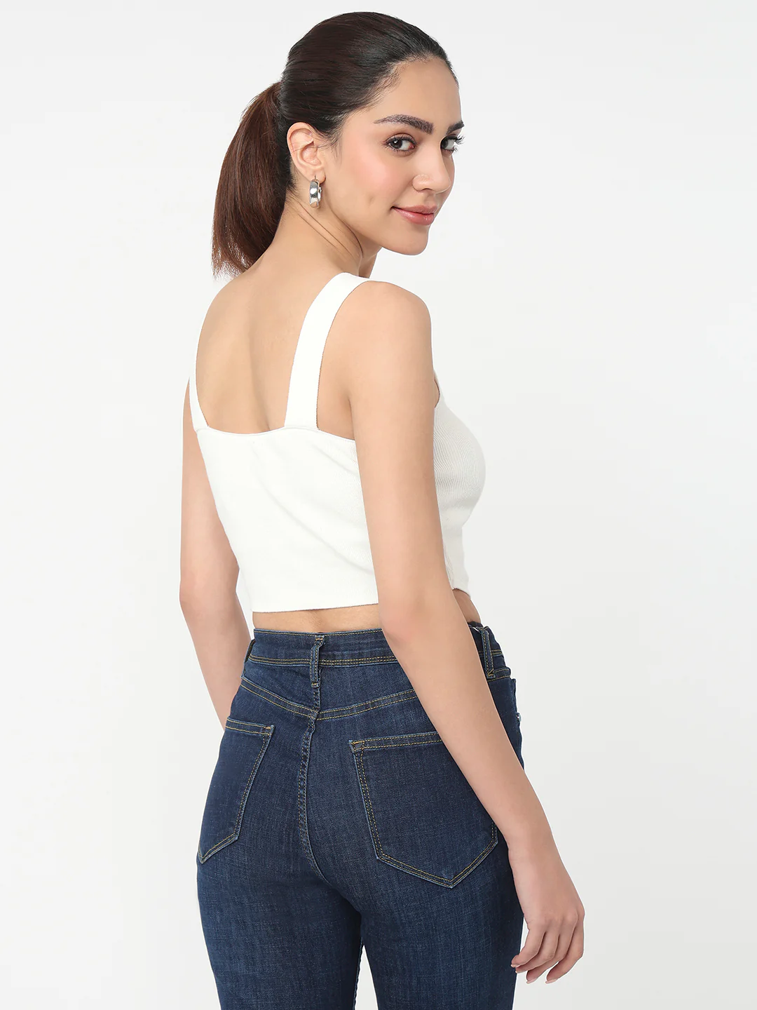 Women Off White Slim Cami Top - Image 3