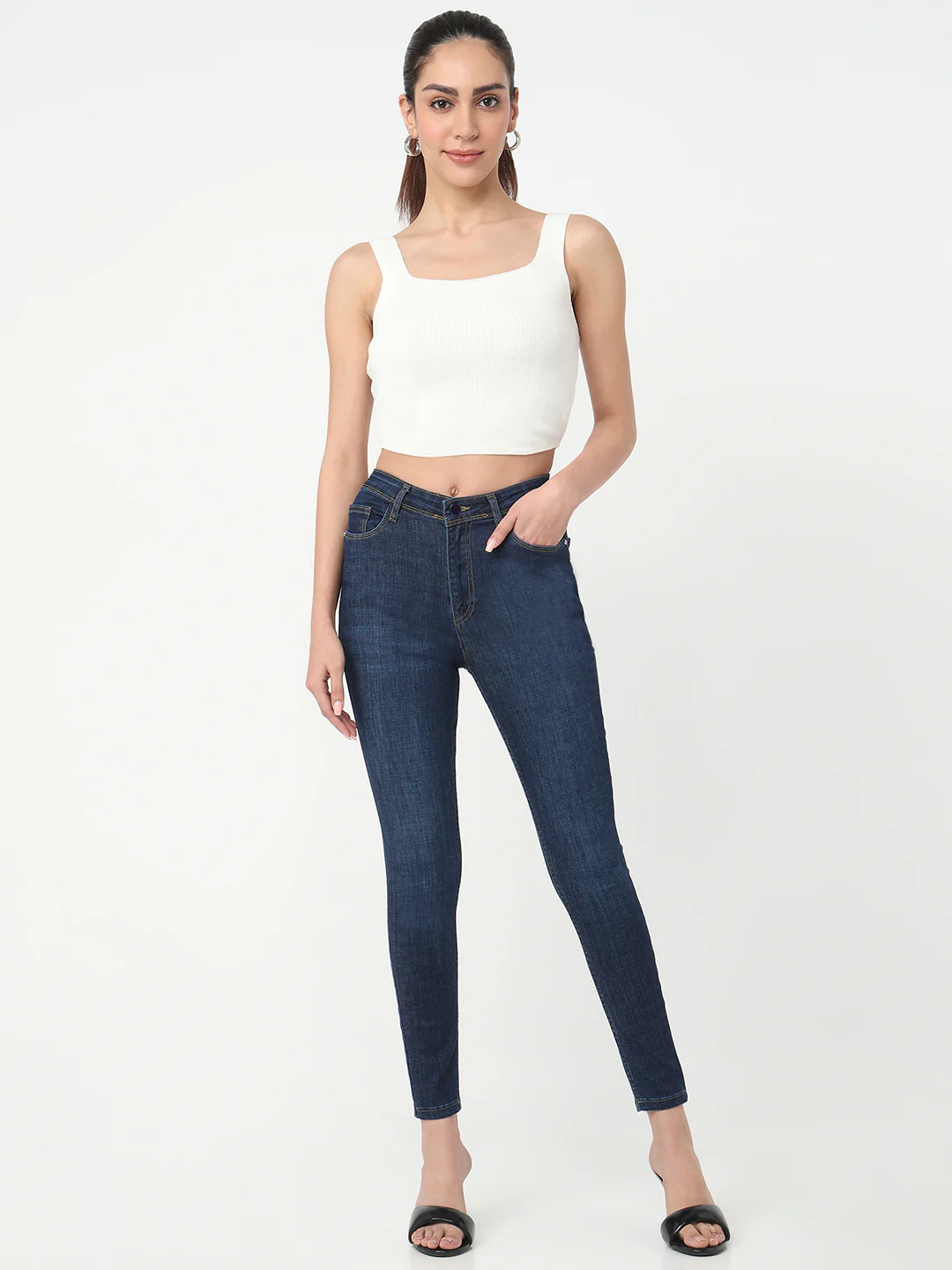 Women Off White Slim Cami Top - Image 4