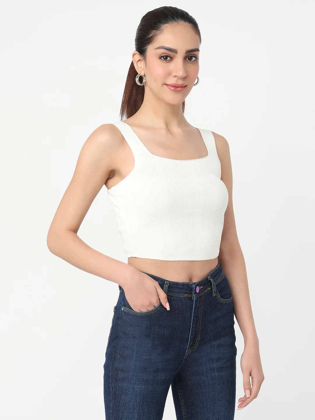 Women Off White Slim Cami Top - Image 5