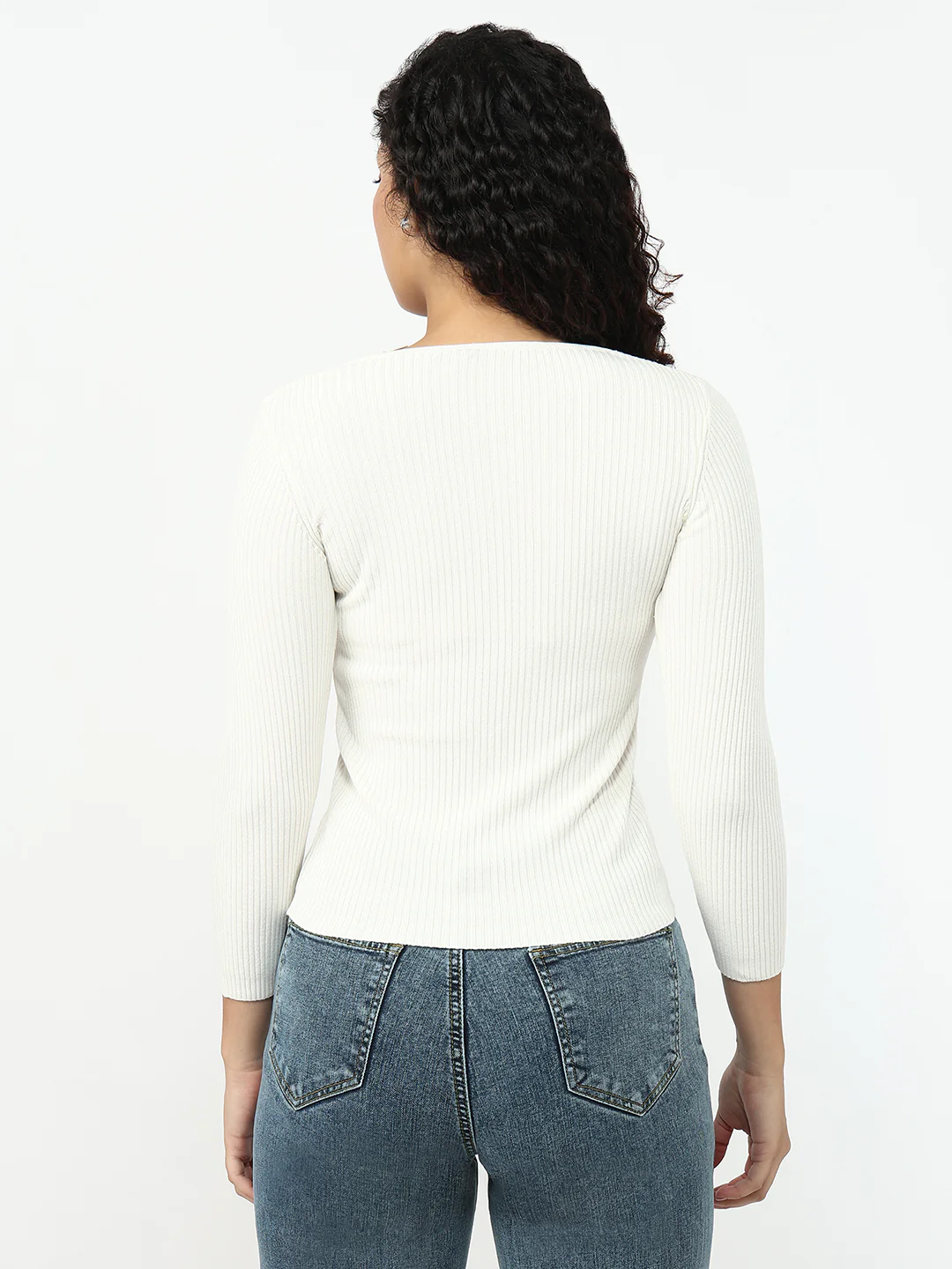 Women Off White Slim Fit Flat Knit - Image 3
