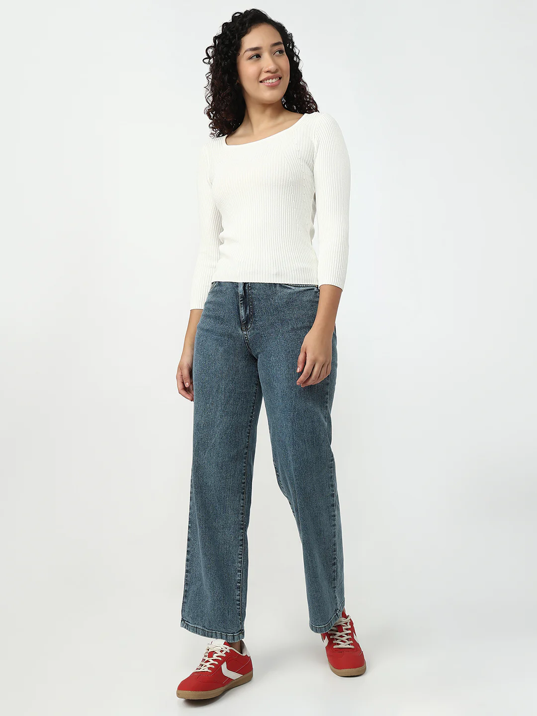 Women Off White Slim Fit Flat Knit - Image 4