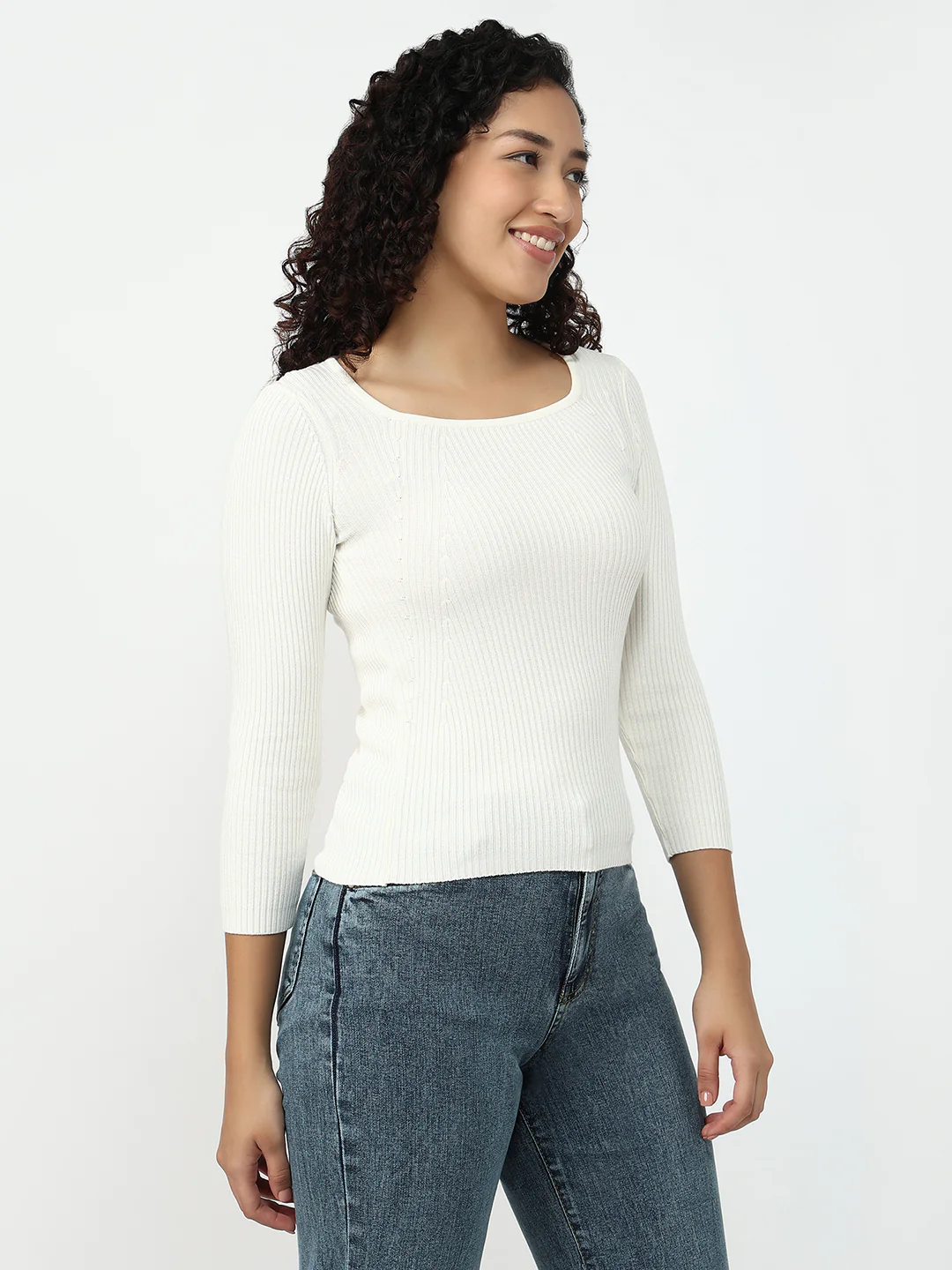 Women Off White Slim Fit Flat Knit - Image 5